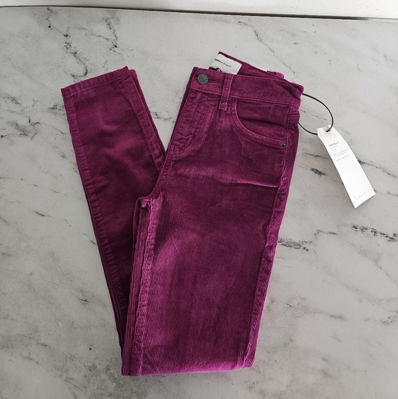 Current/Elliott High Waist Stiletto Fuchsia  Corduroy Pants 25 NWT - Picture 1 of 8
